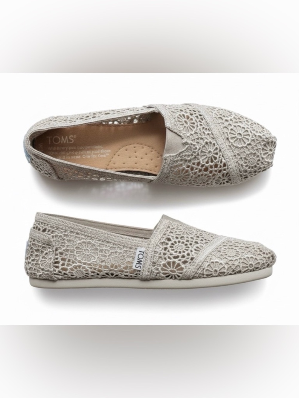 TOMS | Women's Floral Crochet Lace Loafers - Grey - Alpargata Cloudbound